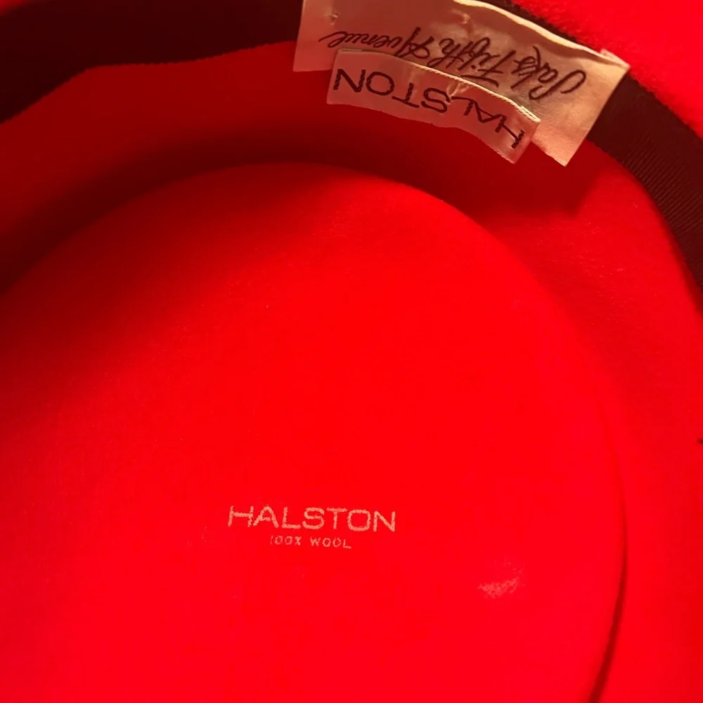Vintage Halston Heritage Red Wide-Brim Fedora with Black Band